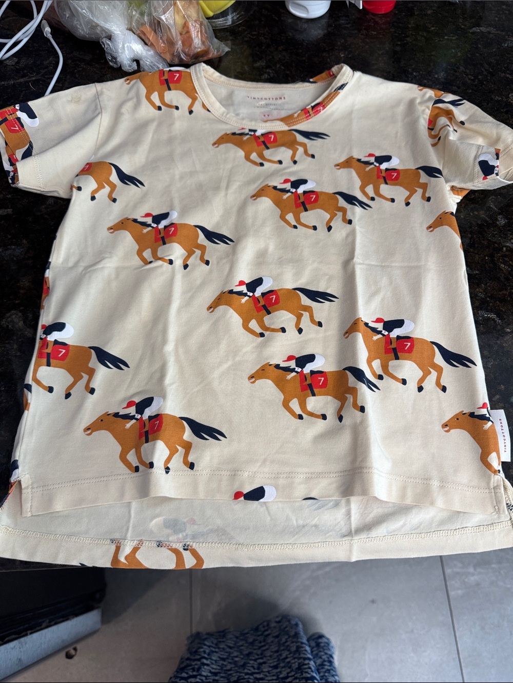 Kids Horse Racing Print Tee - Cream